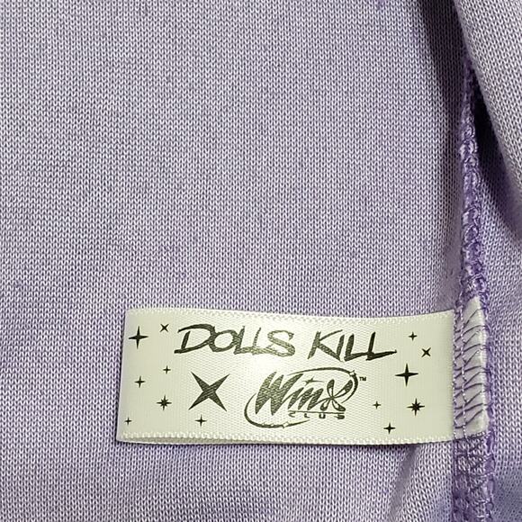 Dolls Kill x Winx Club Purple Velour Rhinestone Crop Baby Hoodie Sz XS Y2K Bling - Picture 5 of 10